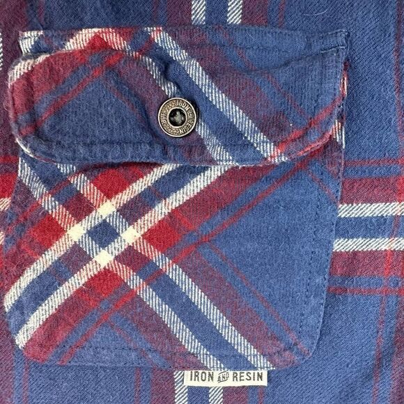 Iron and Resin Red Plaid Freedom Riders Cotton Flannel Shirt Men’s S-M Read - Picture 5 of 11